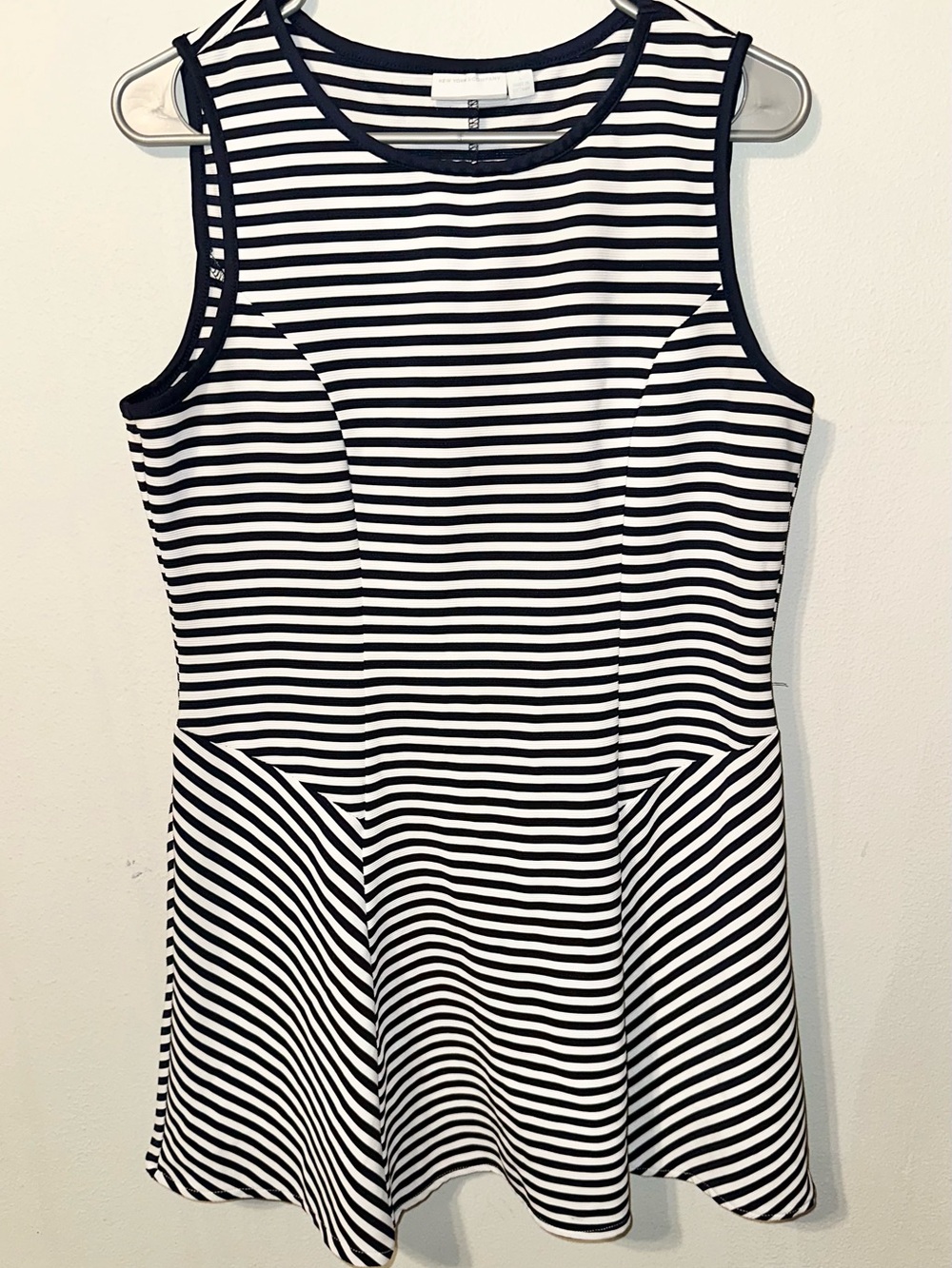 New York & Company Navy and White Striped Top Tunic